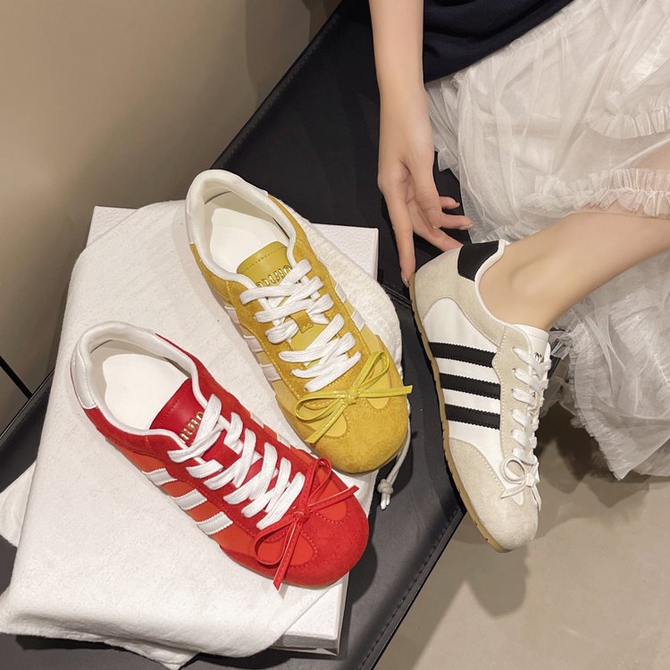 阿迪优选淘小胖软底显脚小蝴蝶结芭蕾德训鞋女三条杠小众设计休闲