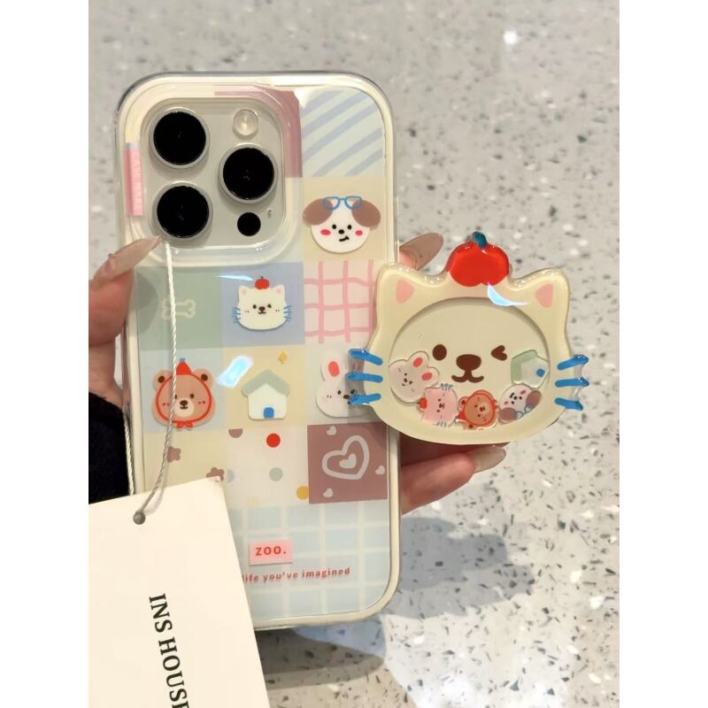 卡通可爱头顶苹果小猫咪摇摇乐适用iphone16promax苹果15手机壳14