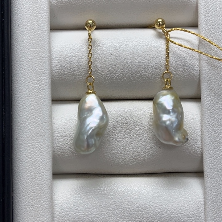 海水珍珠耳饰银S925镶嵌keshi 91号