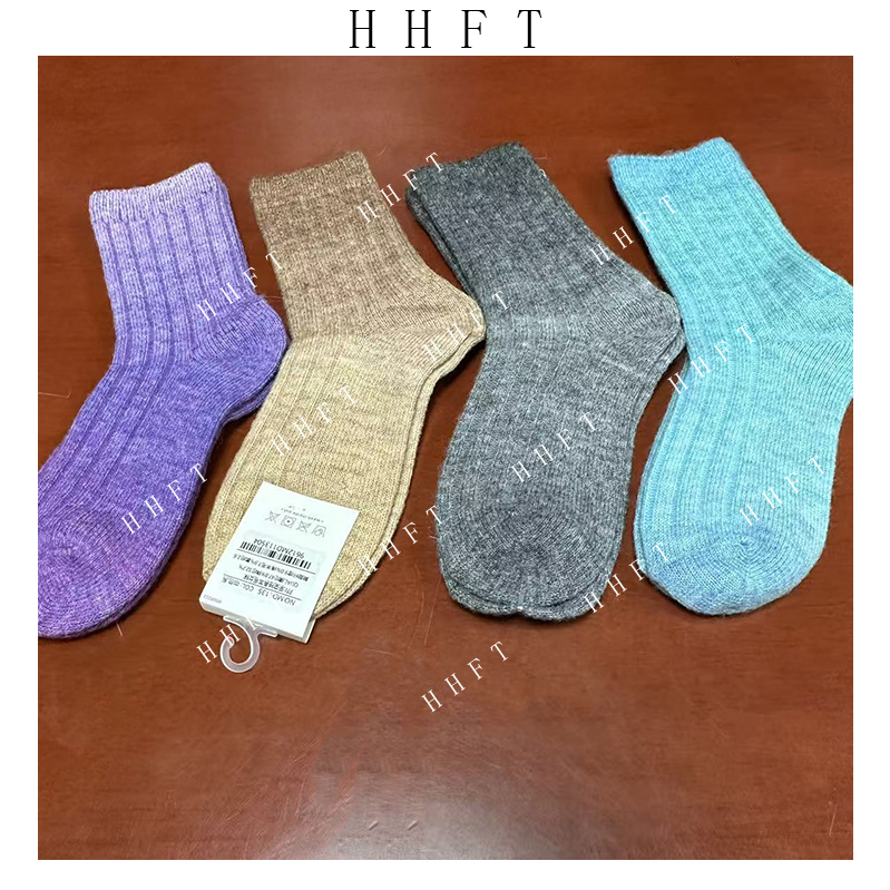 时尚秋冬季加厚渐变色舒适加宽条纹休闲简约女士羊毛中筒袜--322