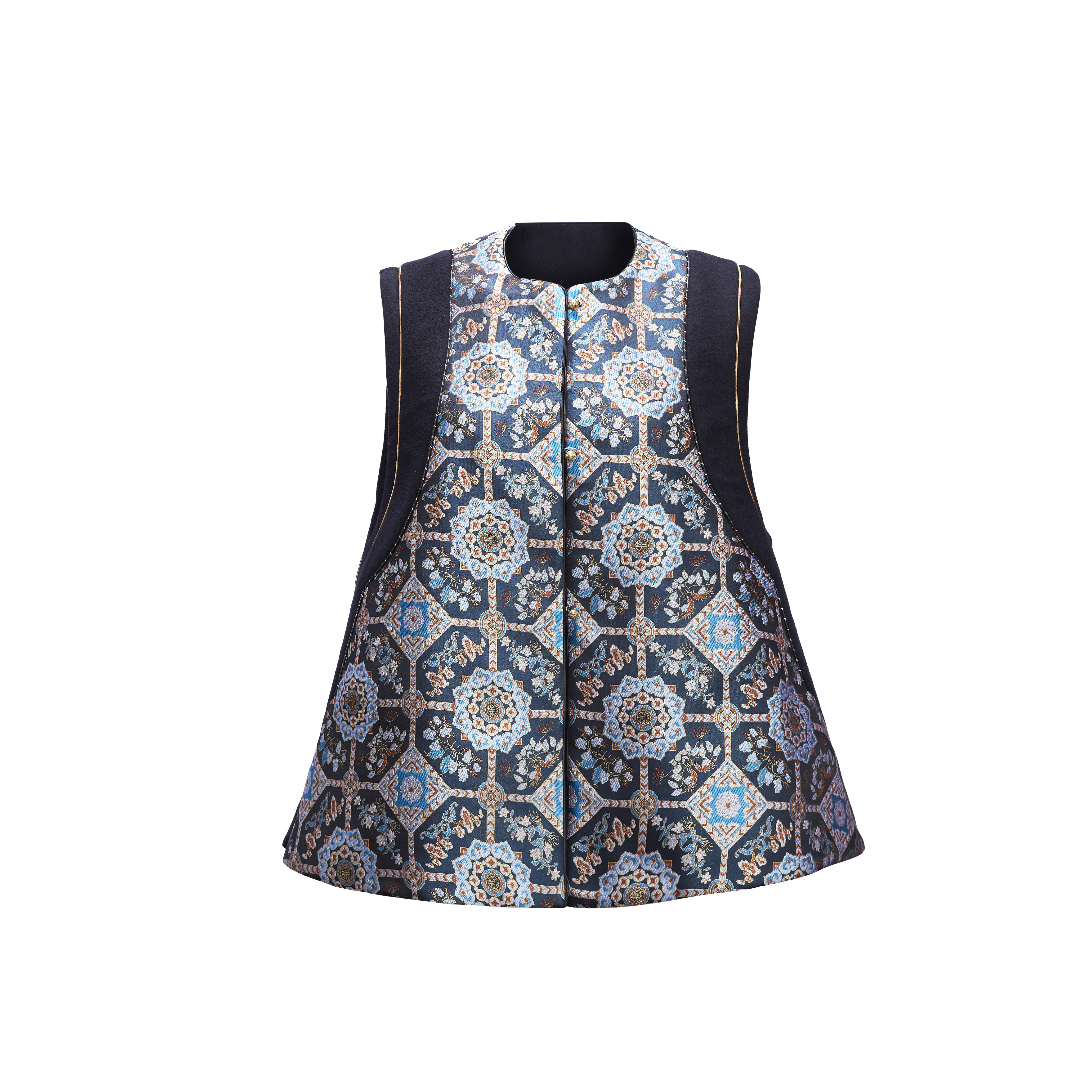 蓝色仙草经典款圆领宋锦马甲