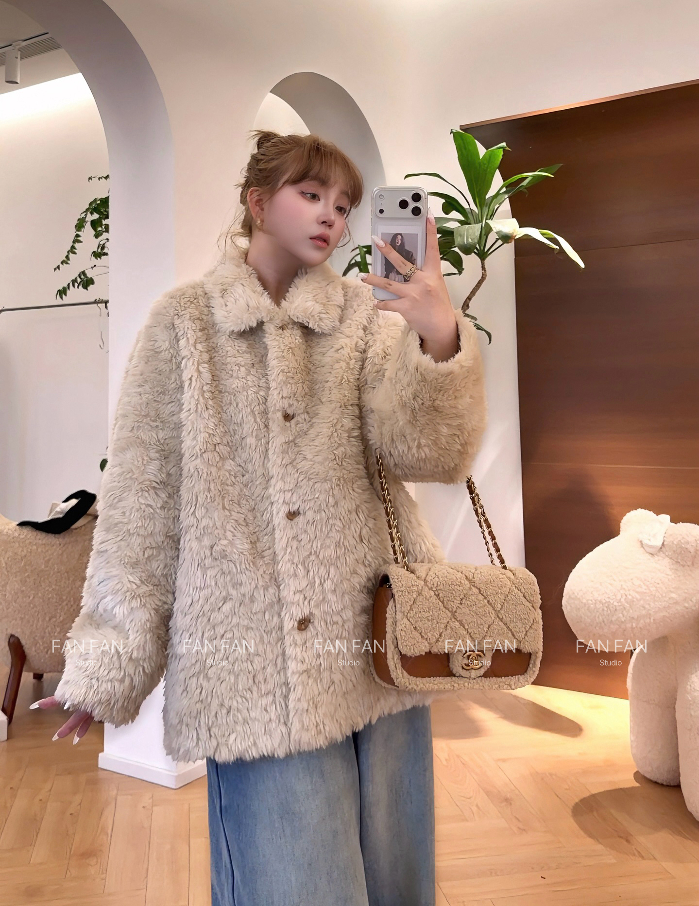 人造皮草 【FNAFAN】奶油湖泊大码冬季爆款宽松显瘦一体毛外套F0100