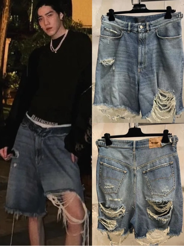 RAM出品 大破洞蓝色男女同款牛仔短裤