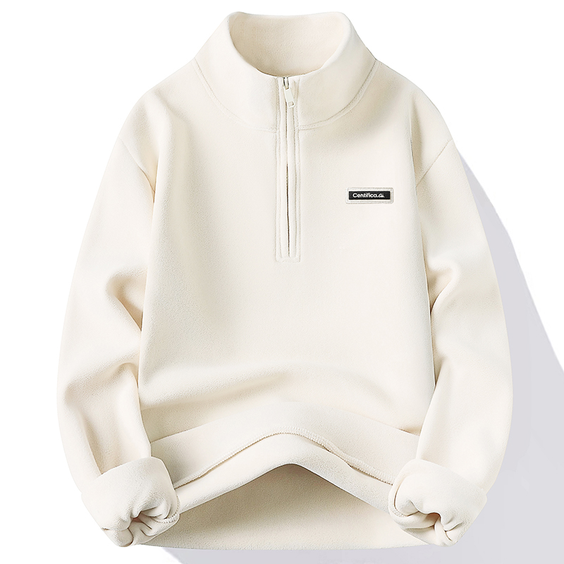 青少年休闲大码秋冬季款男半高领拉链卫衣长袖百搭加绒加厚奥利绒