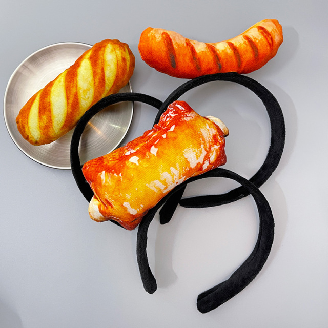 新款创意仿真鸡腿烤肠红烧排骨可发声搞怪发箍女洗脸趣味化妆头箍
