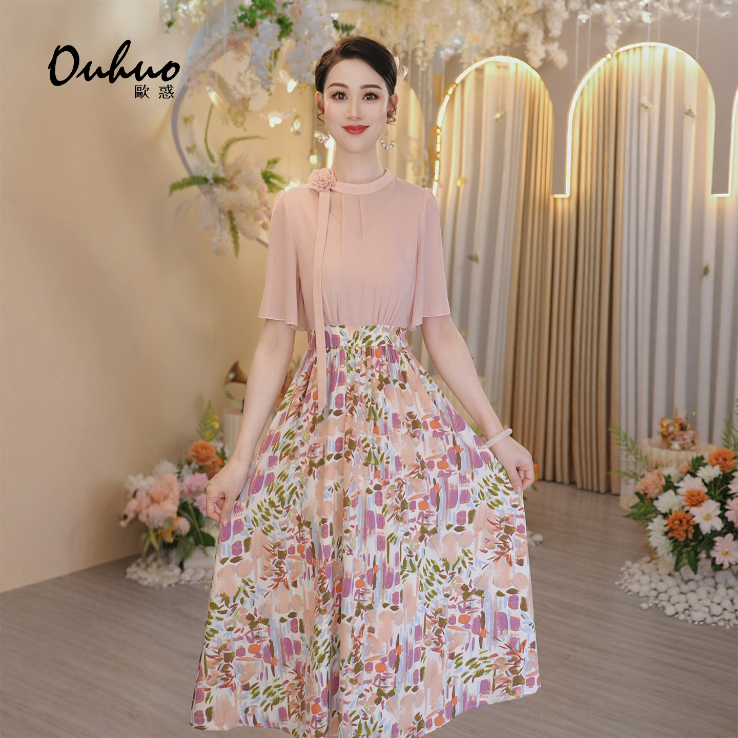 【木木定制】2025年夏季新款法式碎花优雅显瘦连衣裙OHDRI06147