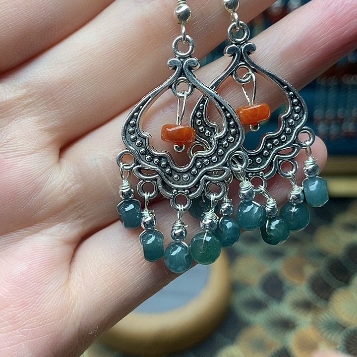 石英质玉耳钉银S925镶嵌