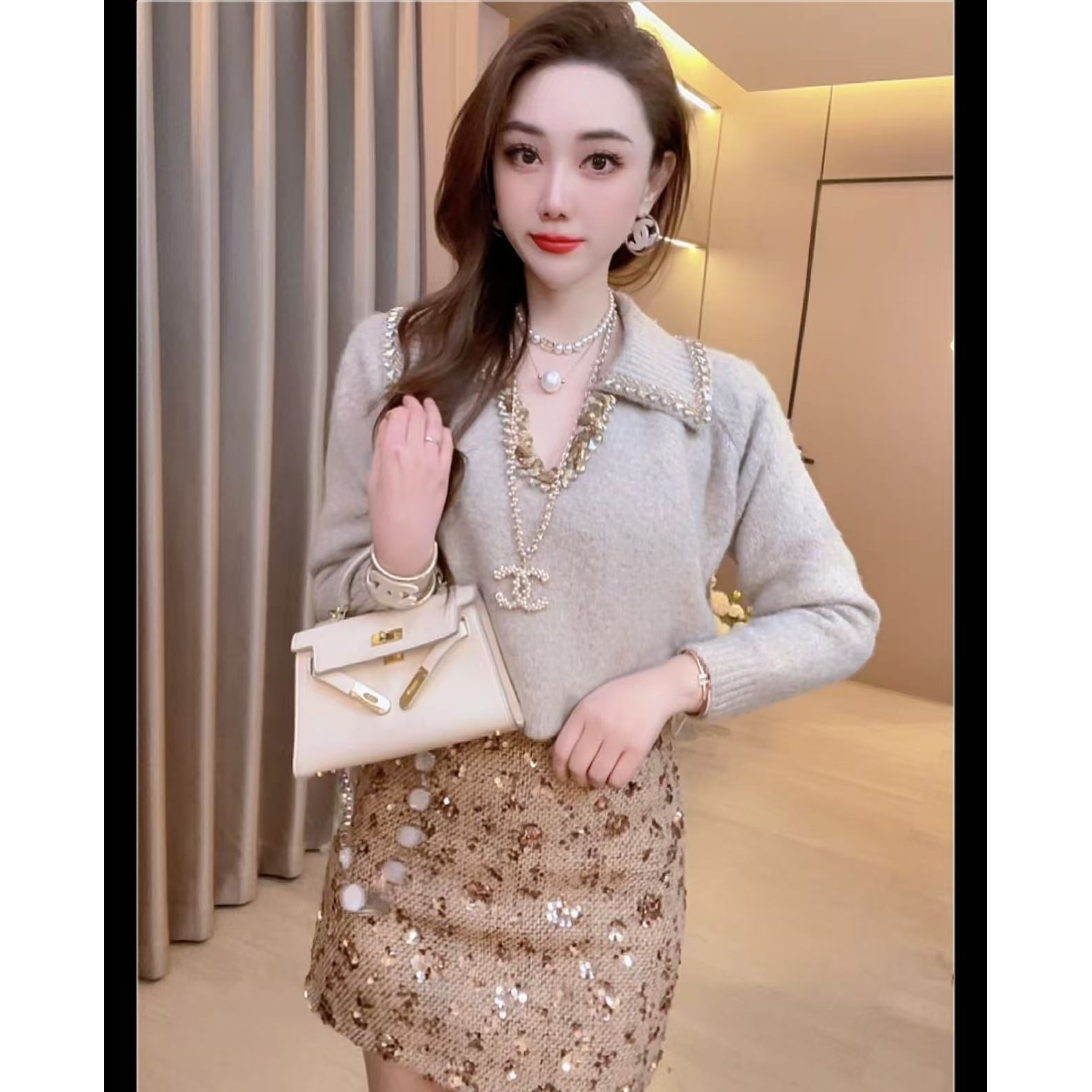 【入梦-升级重工】重工钉珠轻奢百搭显瘦针织上衣