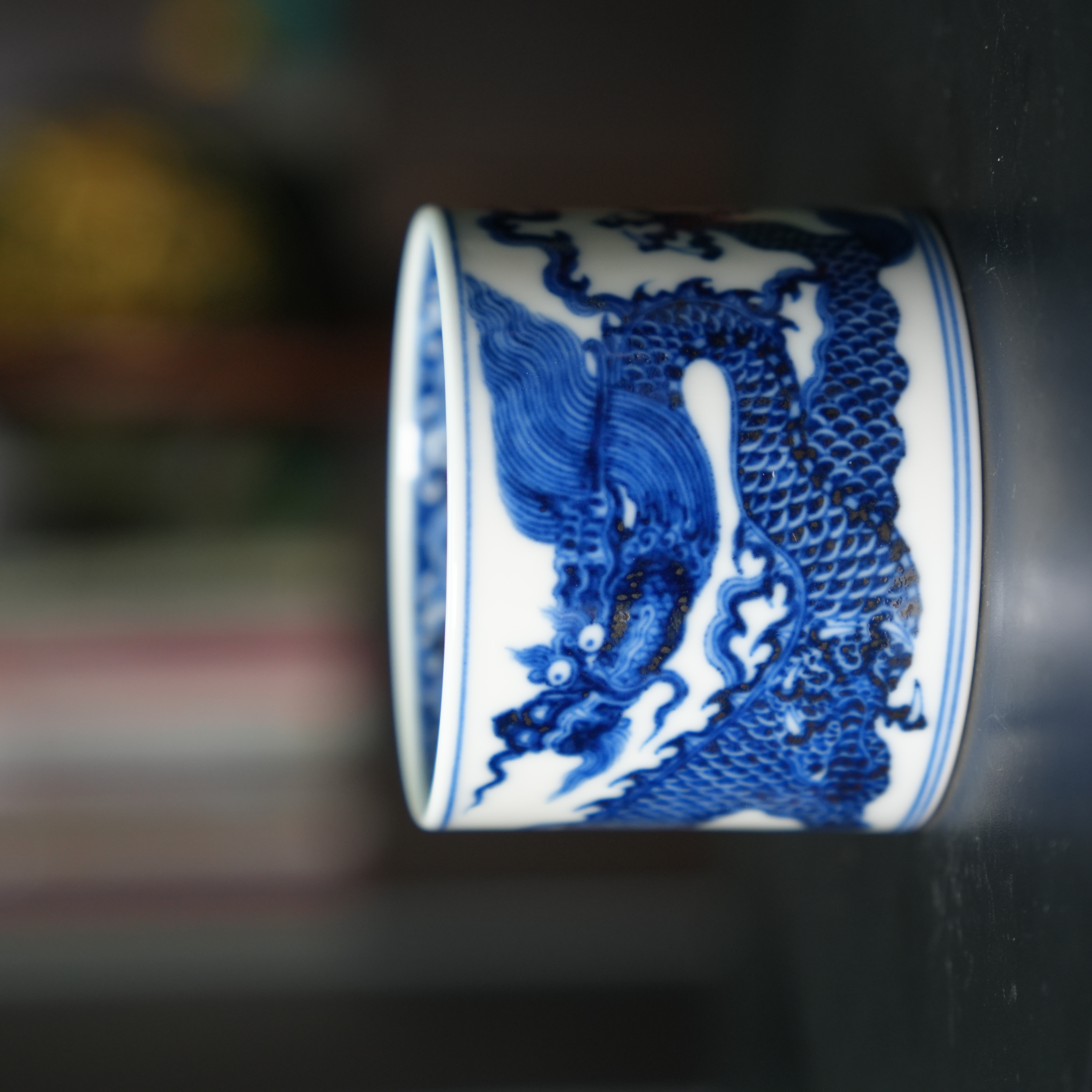 九悠阁严选-景德镇釉下青花-丰雅赏玩--霸王龙直口杯160ML