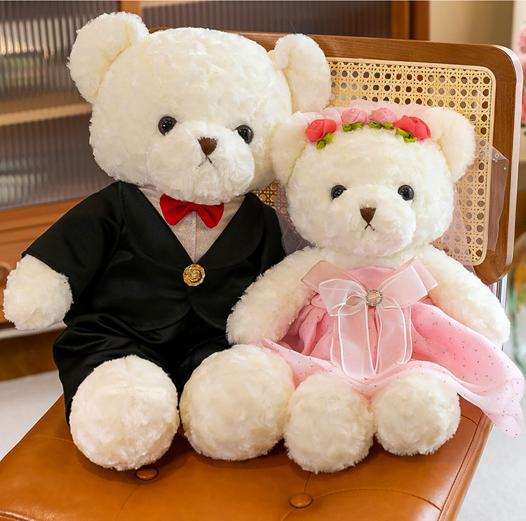 情侣婚纱小熊毛绒公仔婚纱泰迪熊玩偶结婚压床娃娃爱情礼物一对