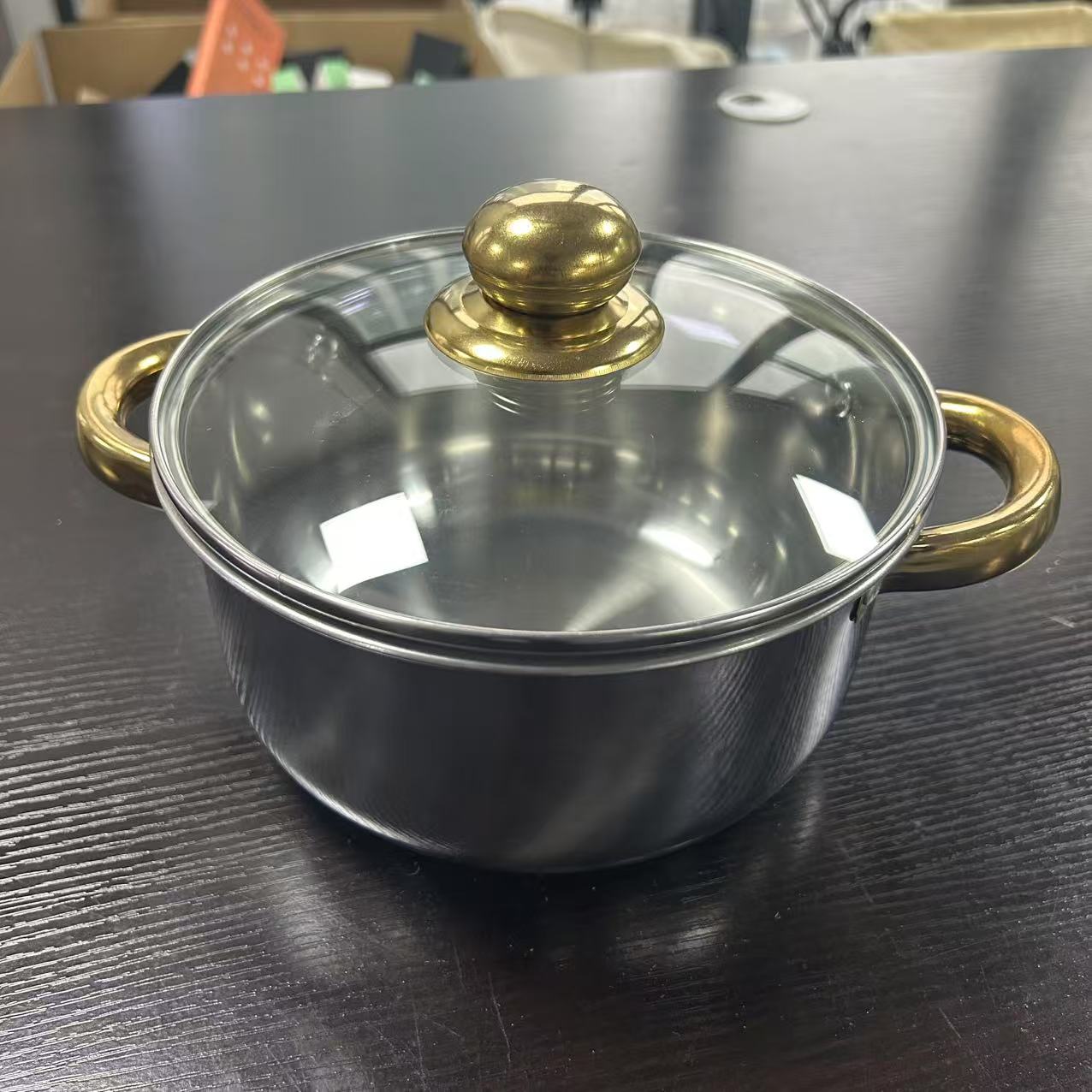 20CM炖汤金色双耳小奶锅多用使用亮面加厚汤蒸锅不锈钢汤锅