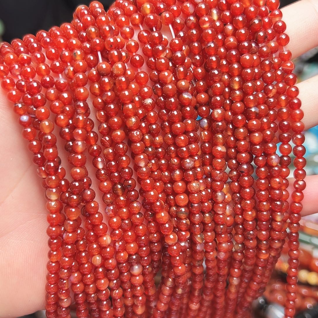 玛瑙/玉髓未镶嵌珠宝半成品C73，天然红玛瑙一条4mm