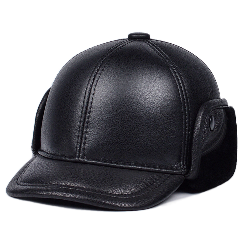 冬季真皮帽子男士皮毛一体鸭舌帽中老年人护耳保暖老头爷爷雷锋帽