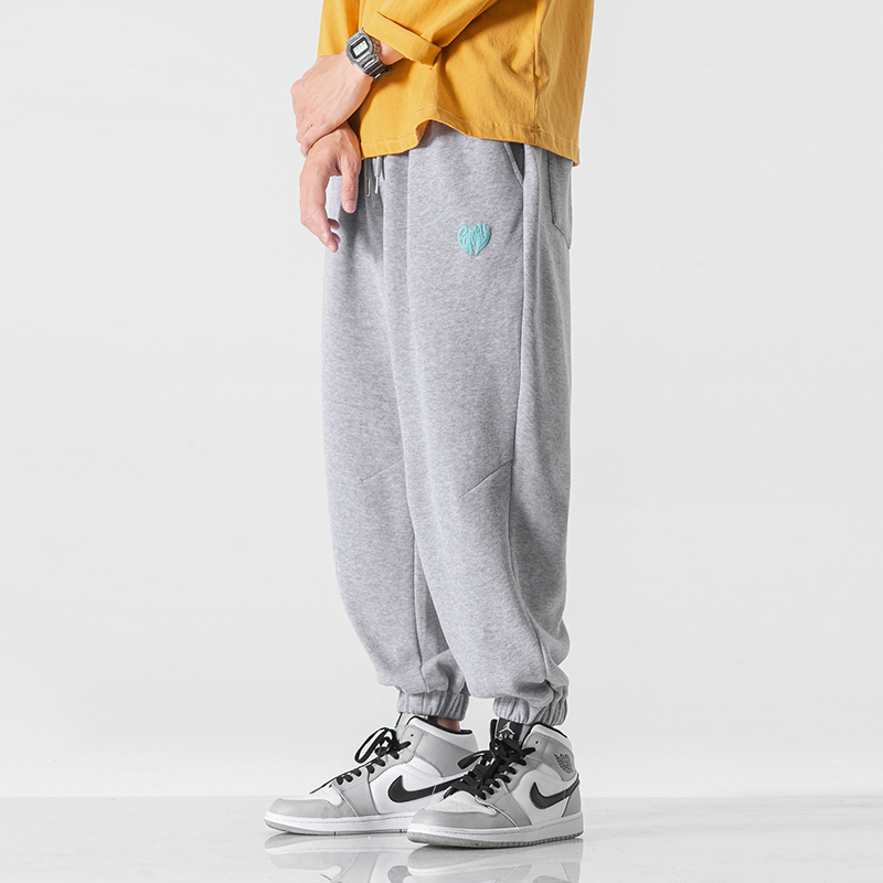 K9066潮牌日系情侣百搭抽绳发泡爱心印花休闲束脚卫裤