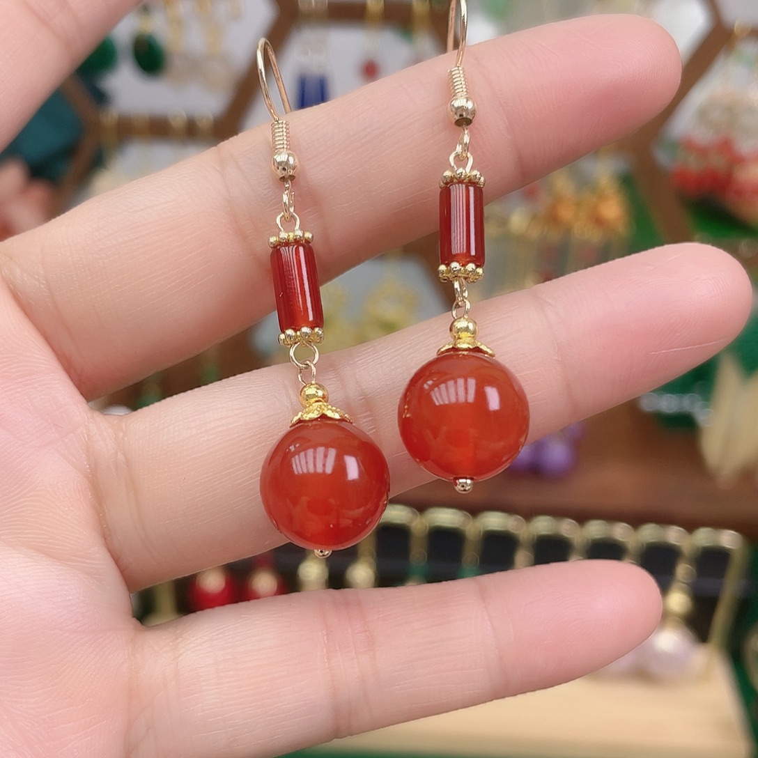 玛瑙/玉髓合金耳饰