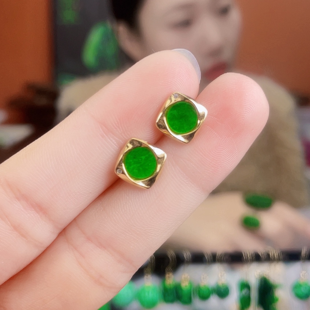 翡翠银S925镶嵌耳饰