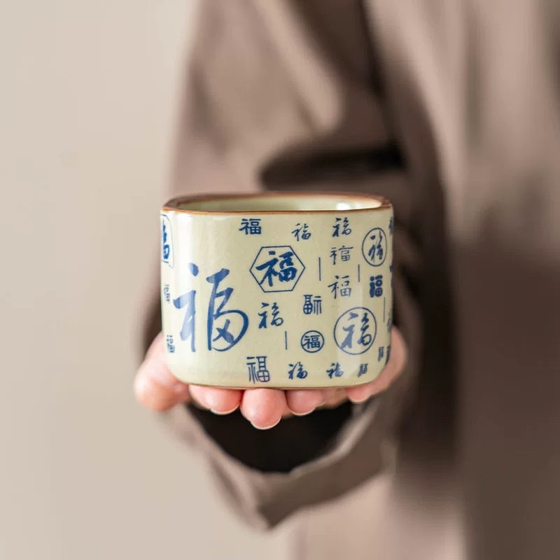 品牌《百福》汝窑四方杯/容量150ml