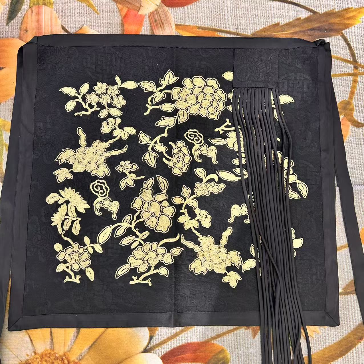 （LZ006-4）凤徕兮私人定制黑色福禄底盘金花刺绣加长流苏腰封