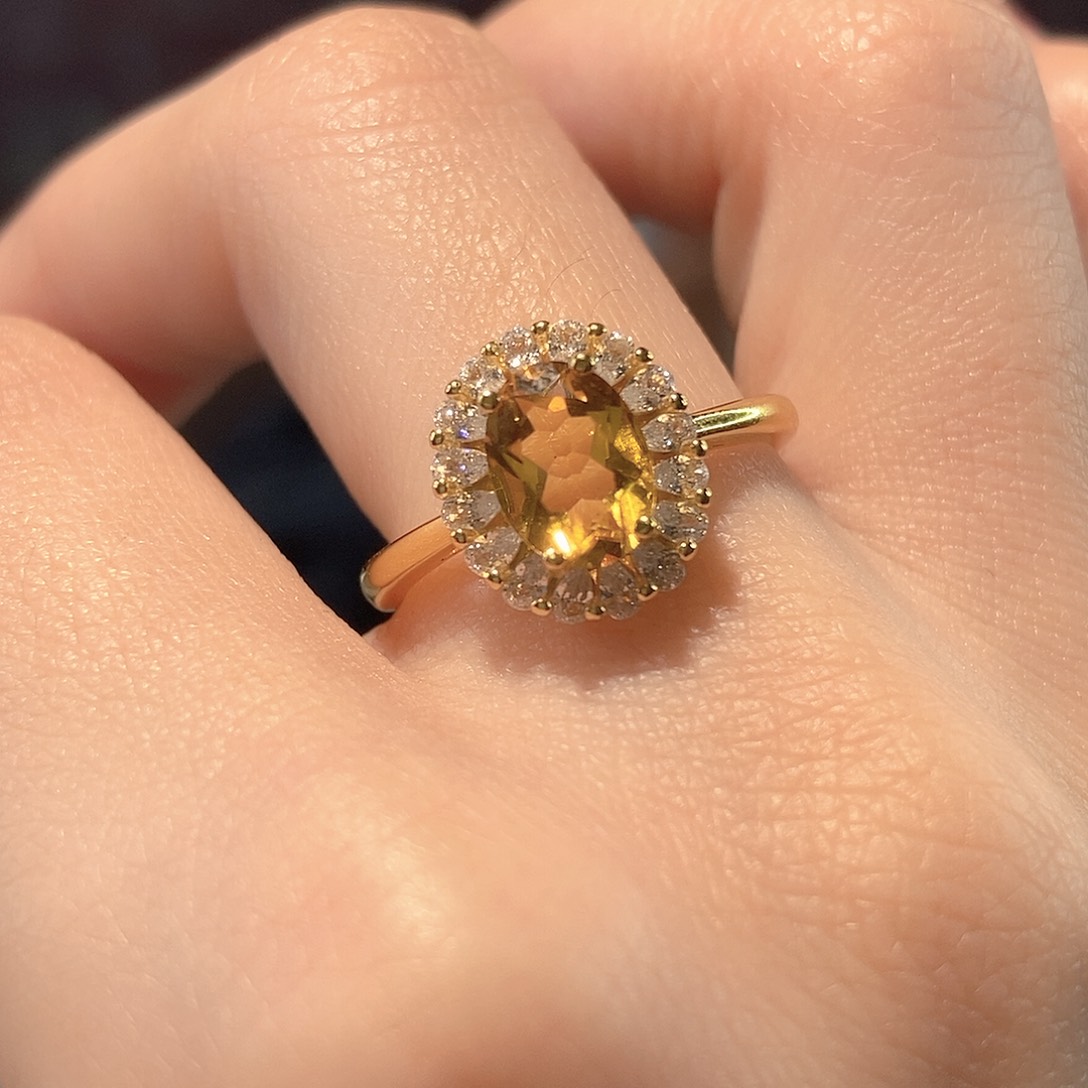 黄晶戒指银S925镶嵌甜*