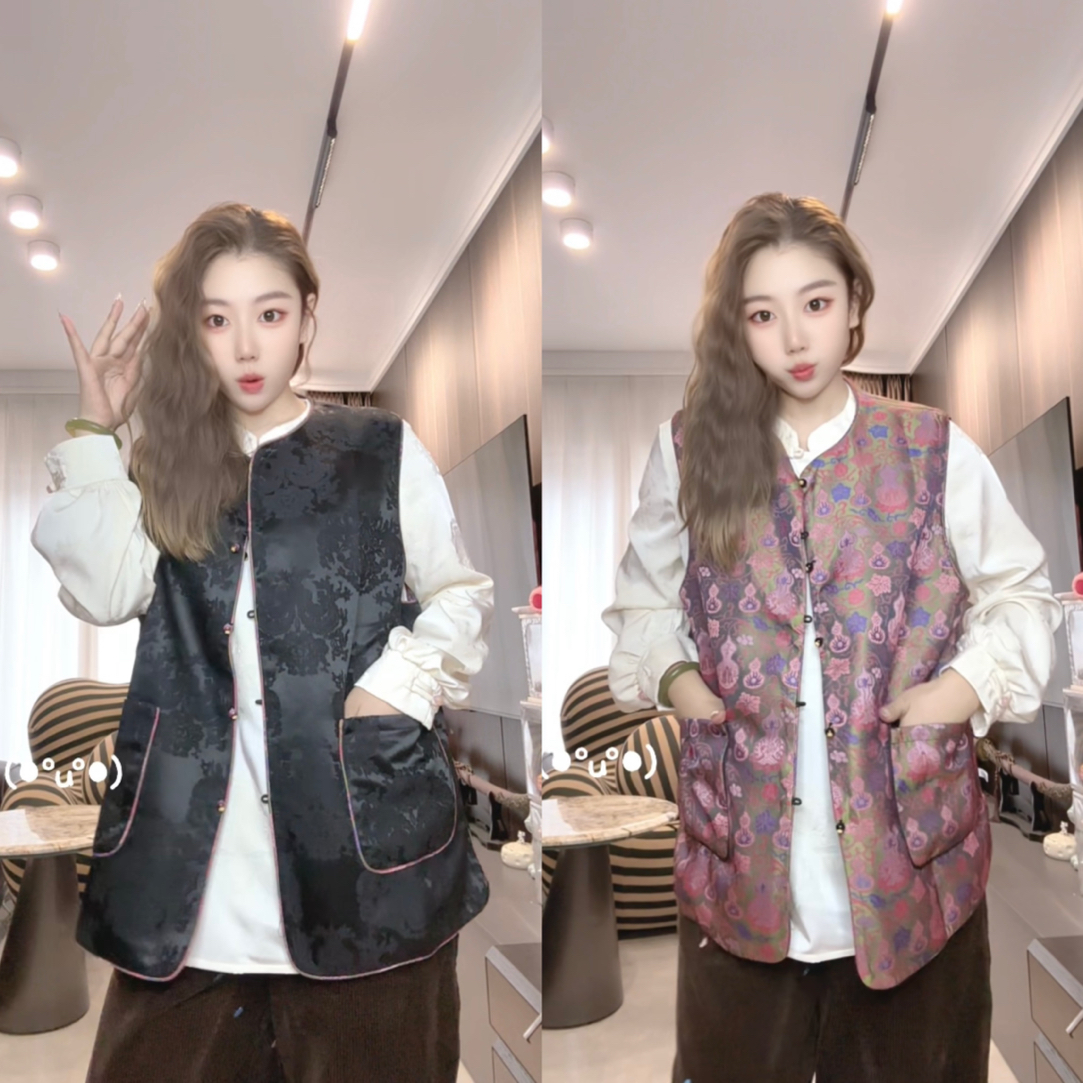 「69096」新中式【小葫芦】双面穿气质国风马甲显瘦大码复古外搭马甲