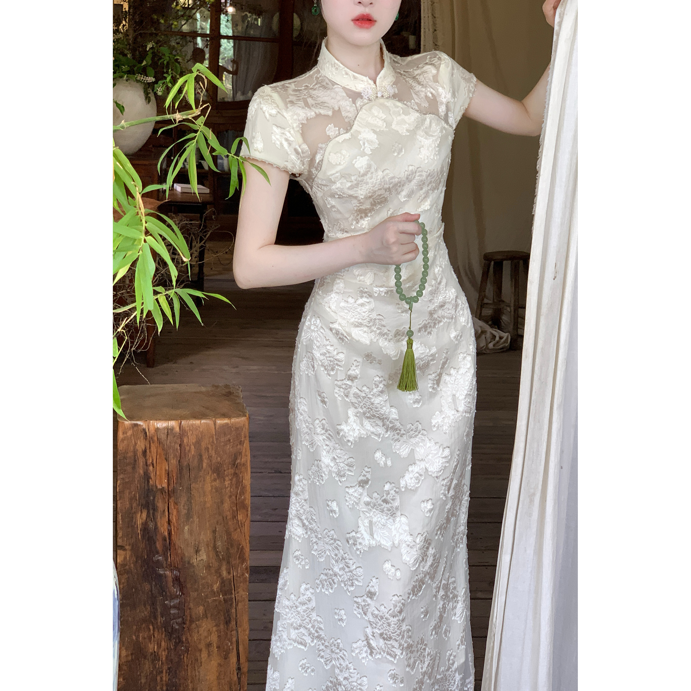 【春节倾仓】《月笼纱》新中式国风改良旗袍立领优雅提花缎面连衣裙