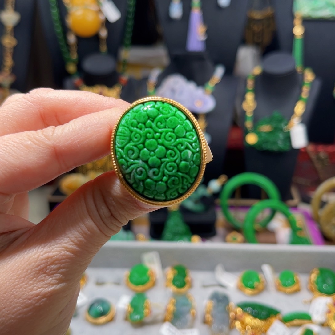 【闪购商品】翡翠戒指银S925镀金镶嵌 翡翠