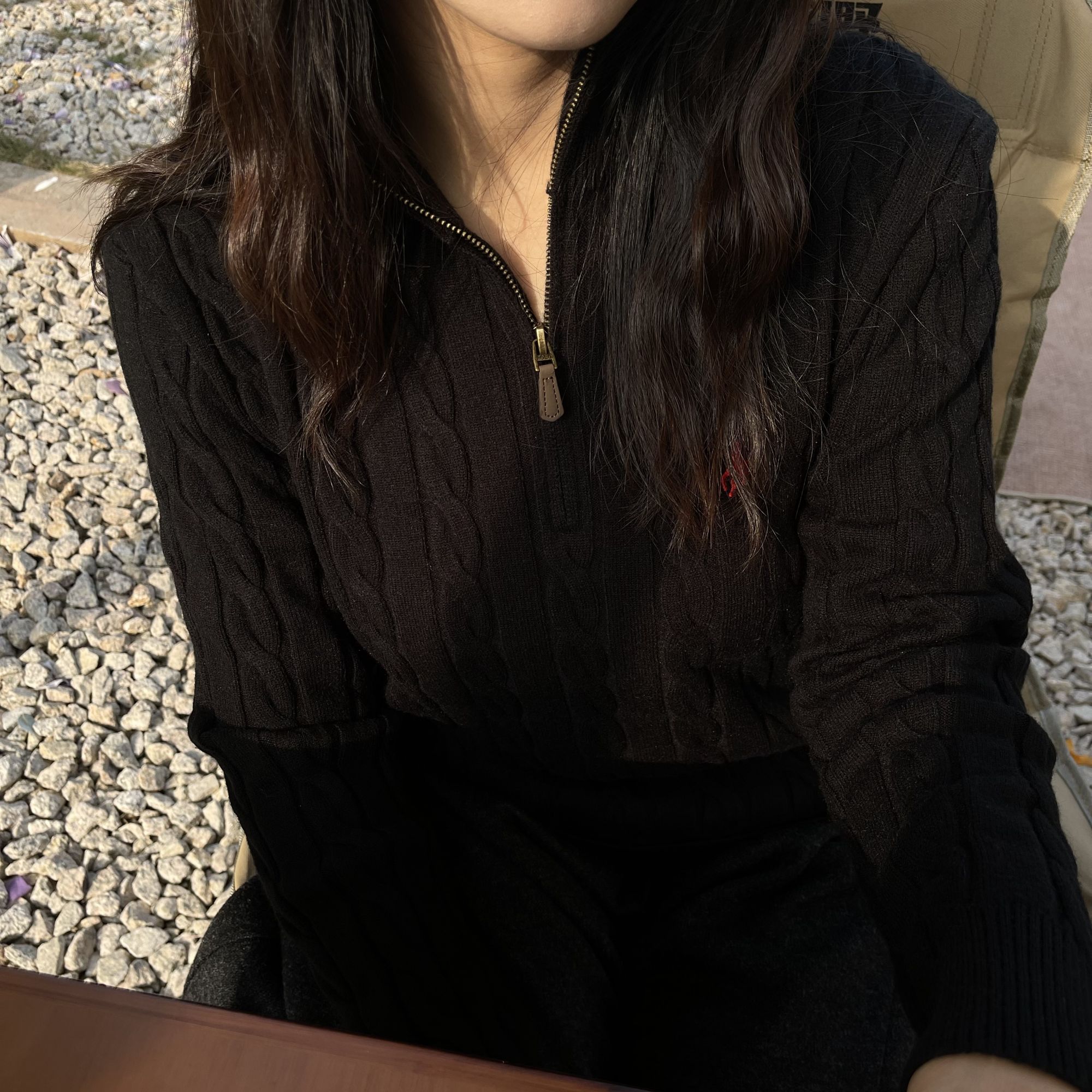 FAFACH [冬日暖阳]绞花基础款半拉链美式老钱调性男女同款针织衫