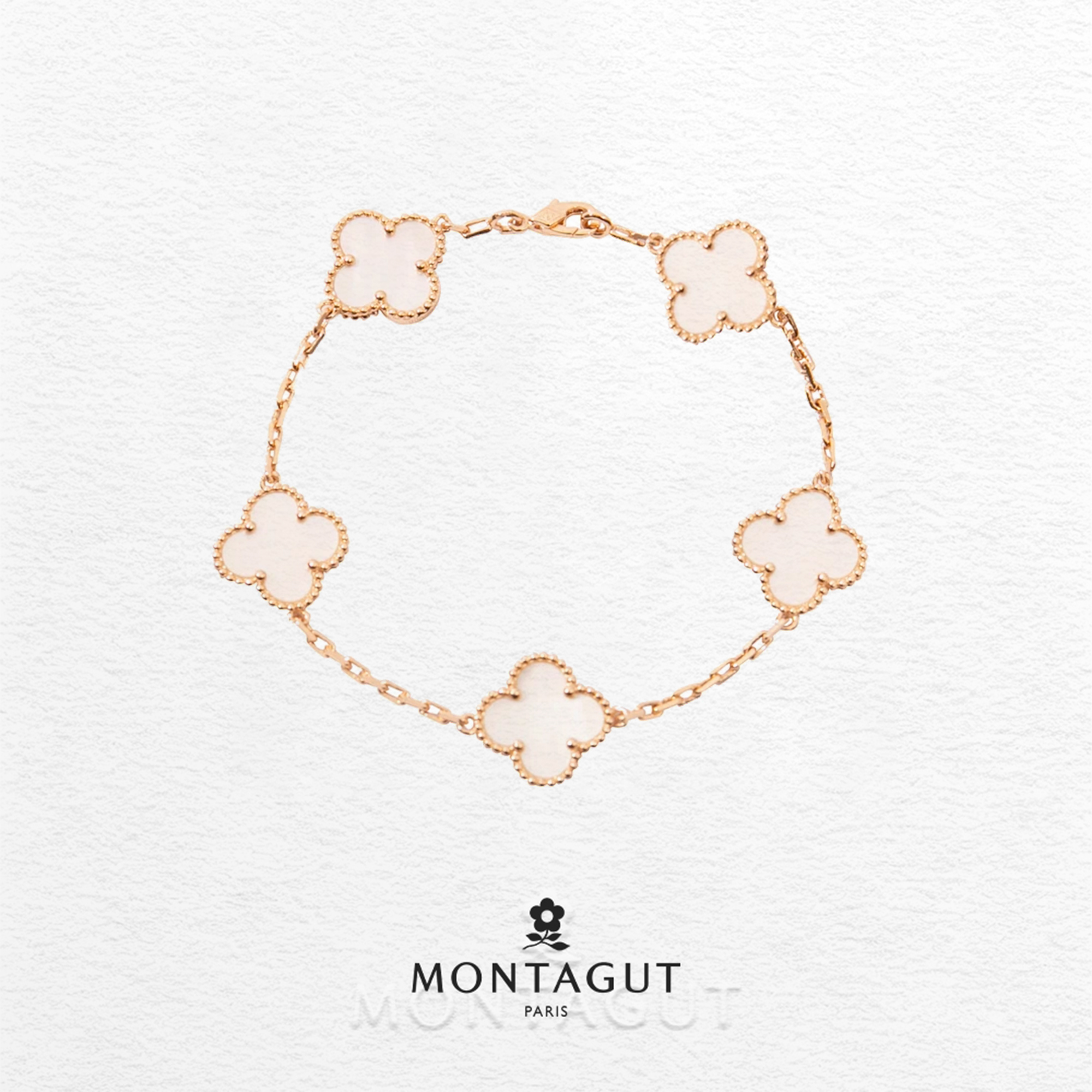 铜合金锆石手链 法国梦特娇轻奢系列白贝四叶草手链【3580】JJ