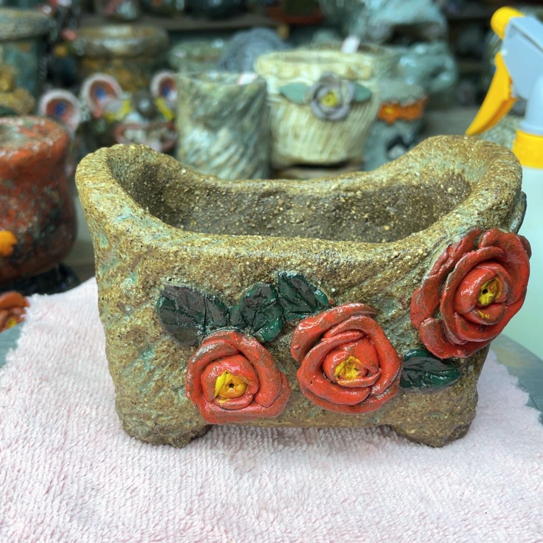 红陶粗砂陶手工花盆