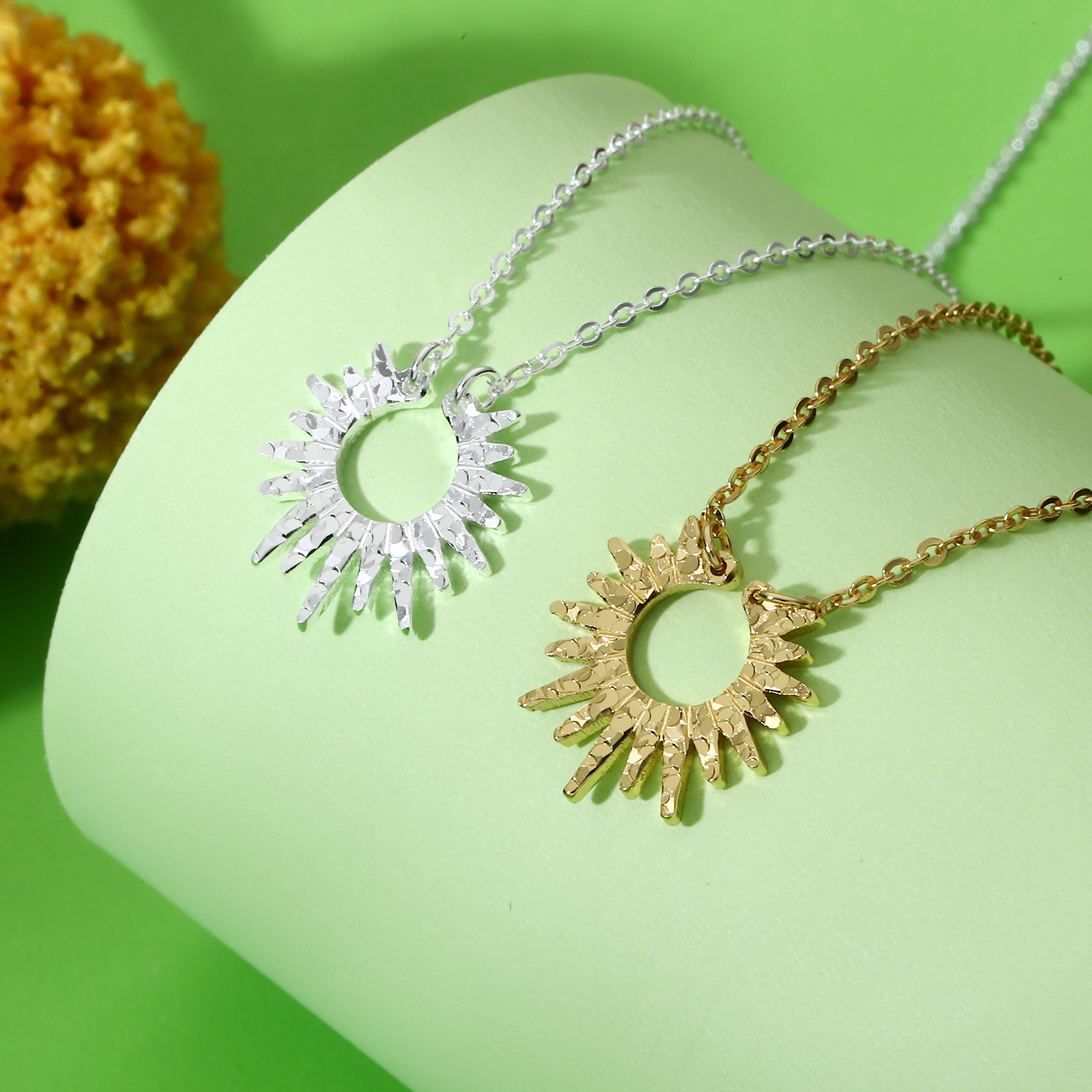 链子足银 足银999纯银碎冰冰太阳花项链女锁骨链光满向阳而生链子