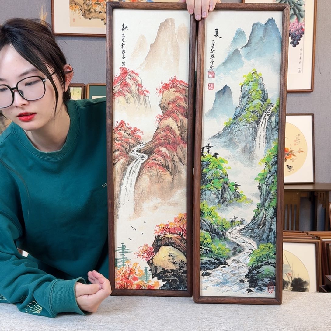 缡***缡国画纯手绘，纯手写带框尺寸：20×70厘米