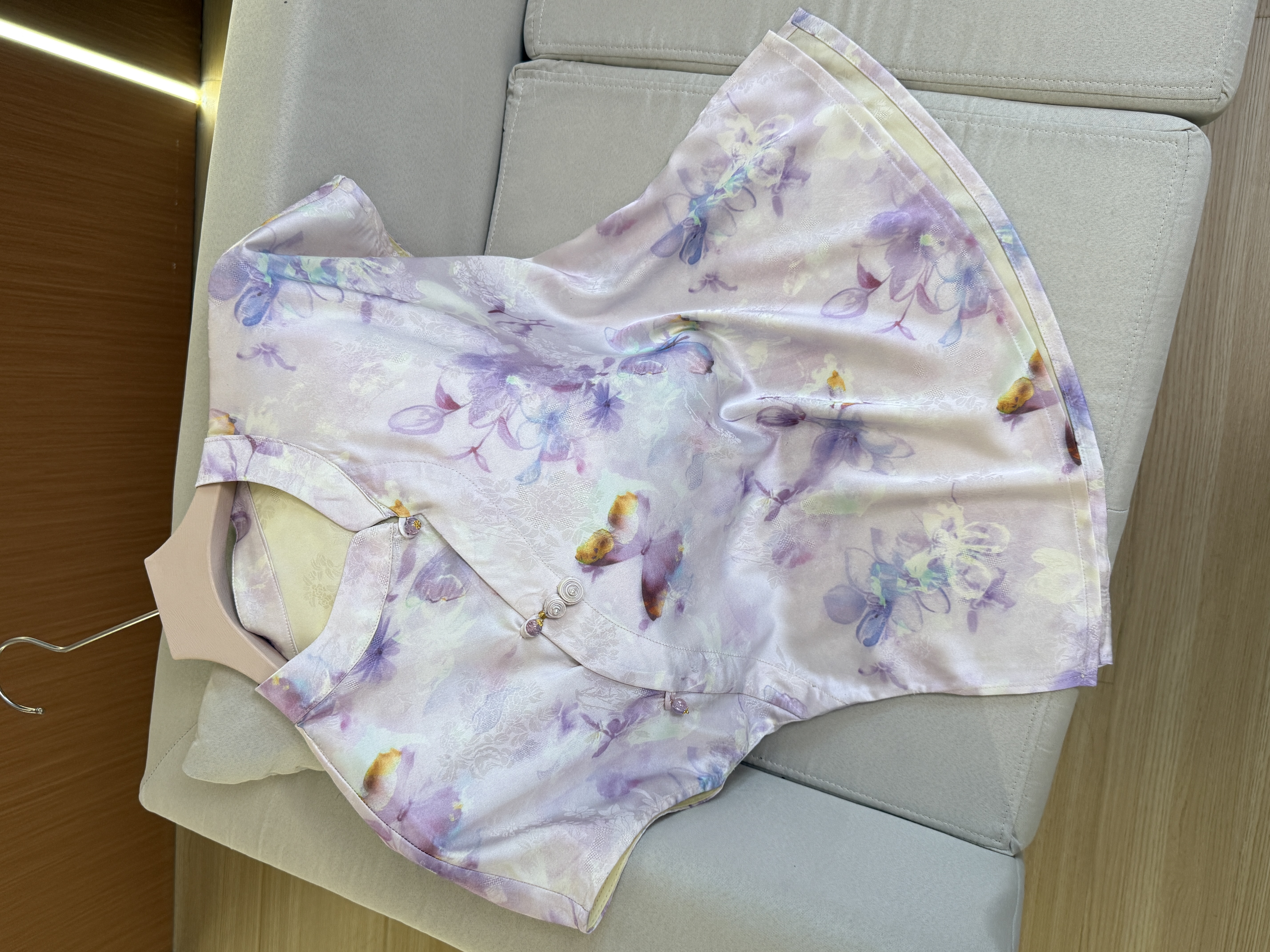 无品牌【】新中式斜襟宽松提花短袖气质立领T恤显白百搭夏款