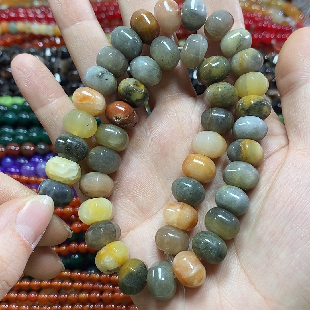 玛瑙/玉髓未镶嵌珠宝半成品金丝玉南瓜一条卡14mm