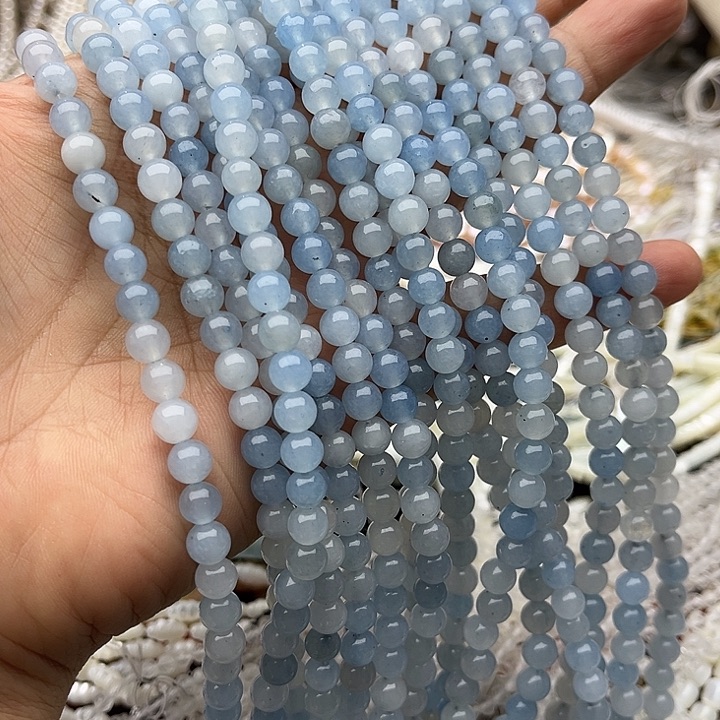 玛瑙/玉髓未镶嵌珠宝半成品2条6mm左右海蓝宝