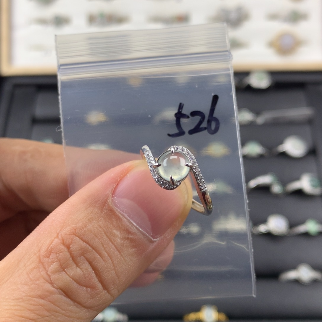 翡翠银S925镀金镶嵌戒指526