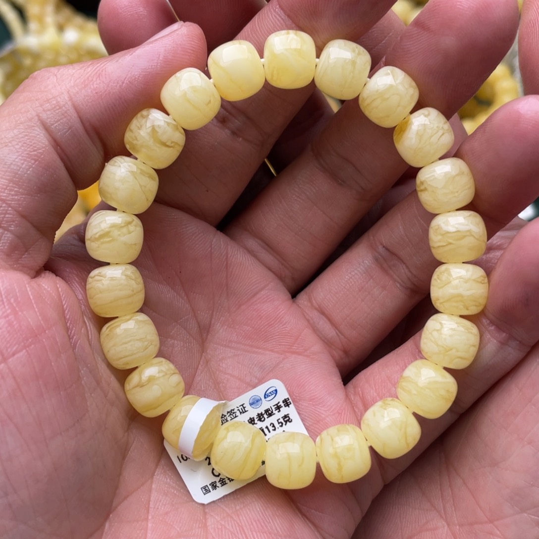 蜜蜡珠宝奇石未镶嵌友*10mm焦皮同料虎皮老型手串13.5