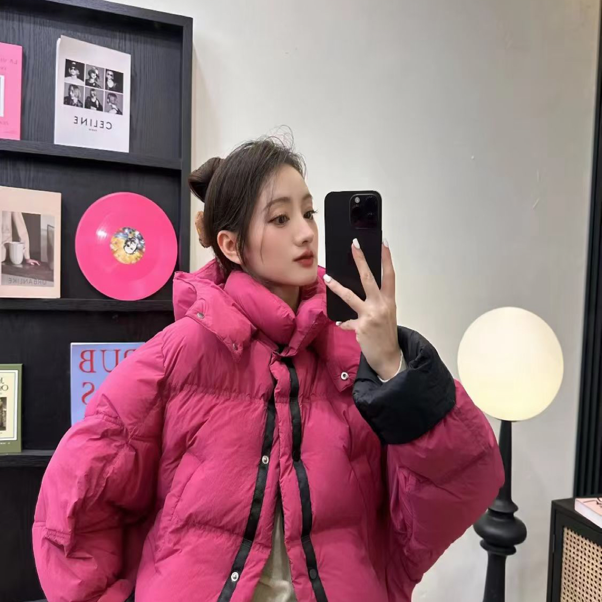 韩版2025年秋冬时尚新款撞色连帽 短款休闲两面穿面包羽绒服女款