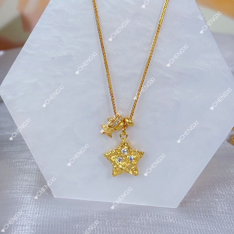 坠链均足银 足银镀金【纸星星项链】錾刻工艺纸星星时尚精致轻奢