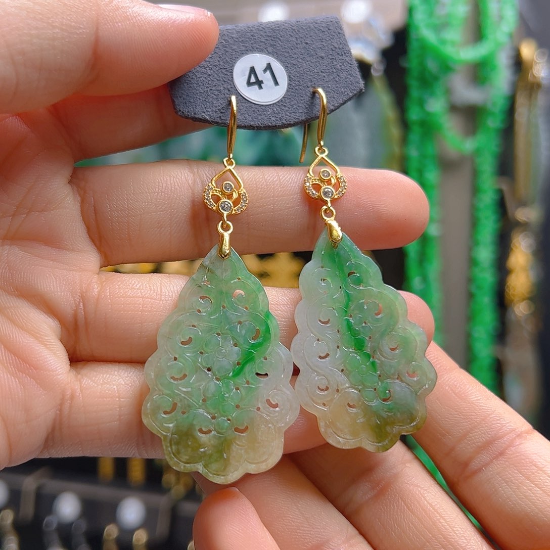 银S925镶嵌翡翠耳饰