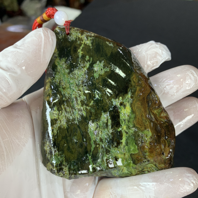 满发珠宝：缅甸天然树化玉满绿色手把件 元旦福利款68包邮