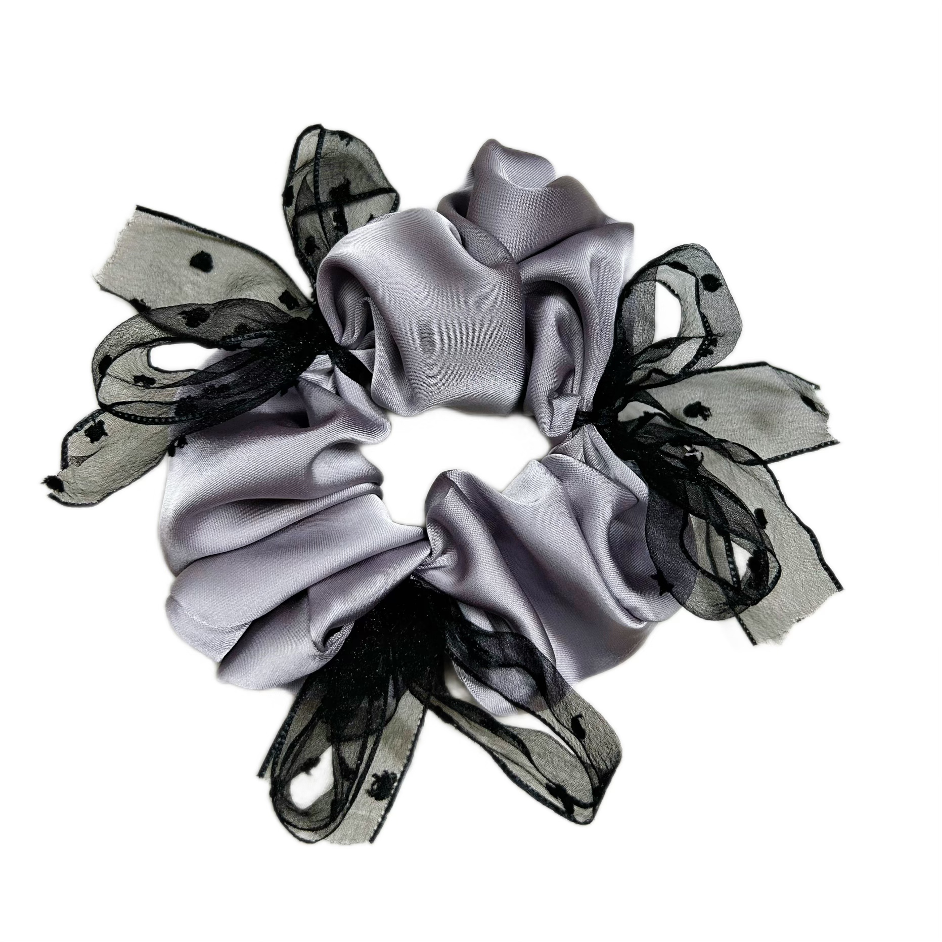 新款赫本风大肠发圈波点蝴蝶结缎面发圈法式时尚百搭头饰气质发饰