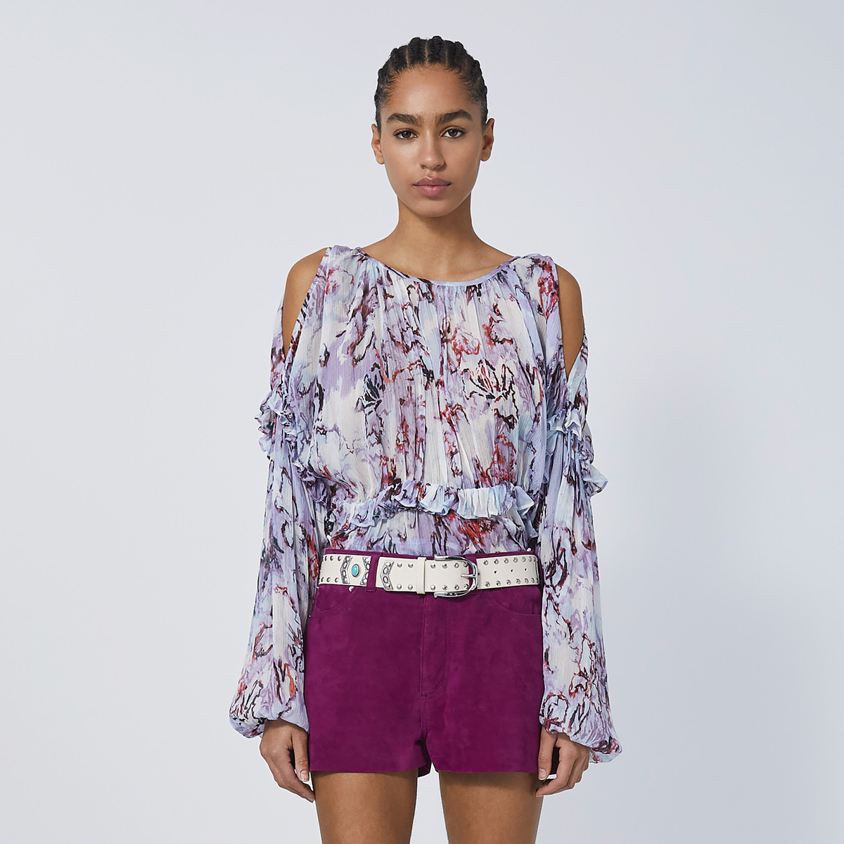 【晨粉专享价】IRO NIGHT艺术晕染印花灯笼袖荷叶边碎花衬衫