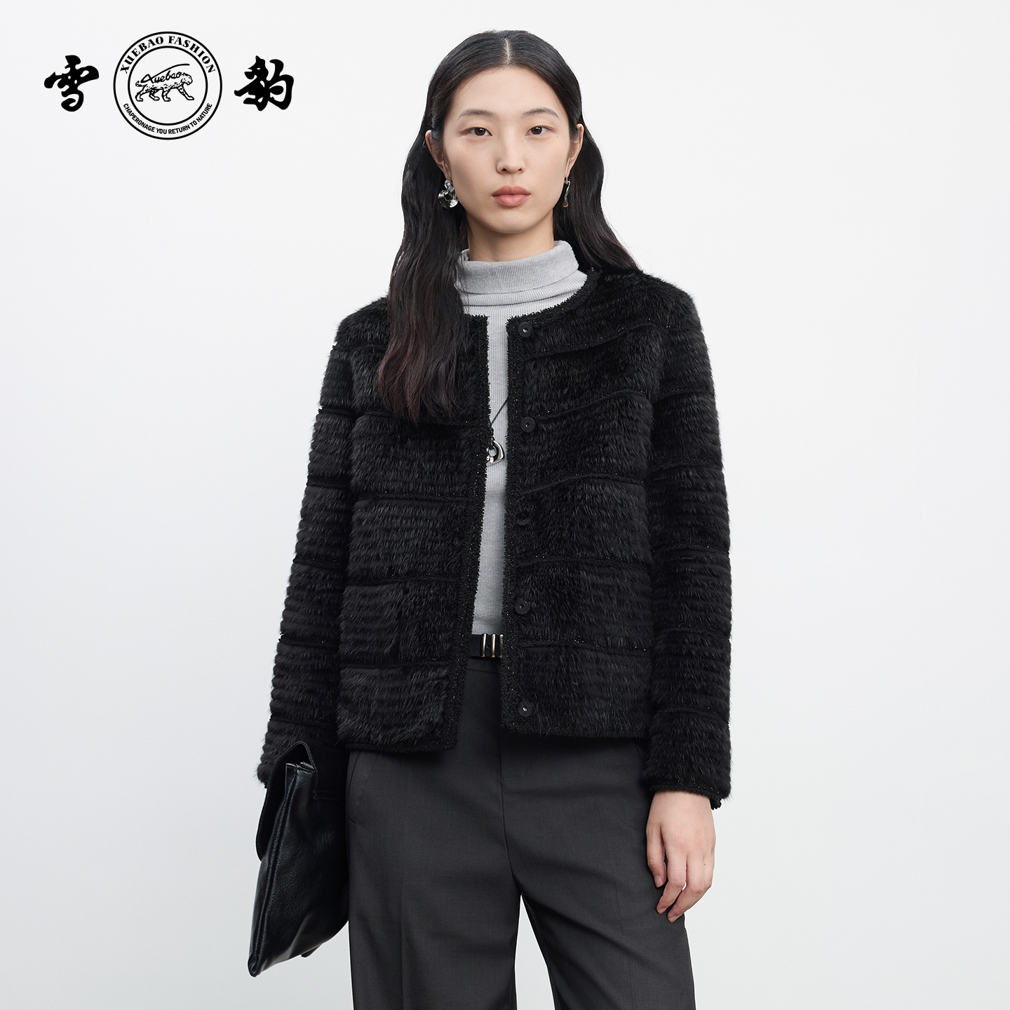 【专柜】04118秋冬水貂毛皮潮流时尚真皮皮草女雪豹双面穿皮夹克