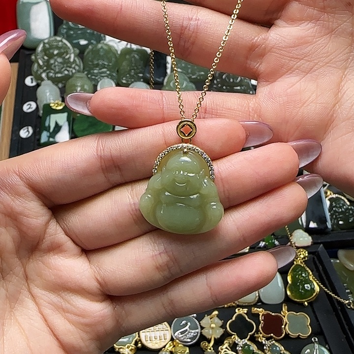 颈饰银S925镶嵌和田玉送链子送绳