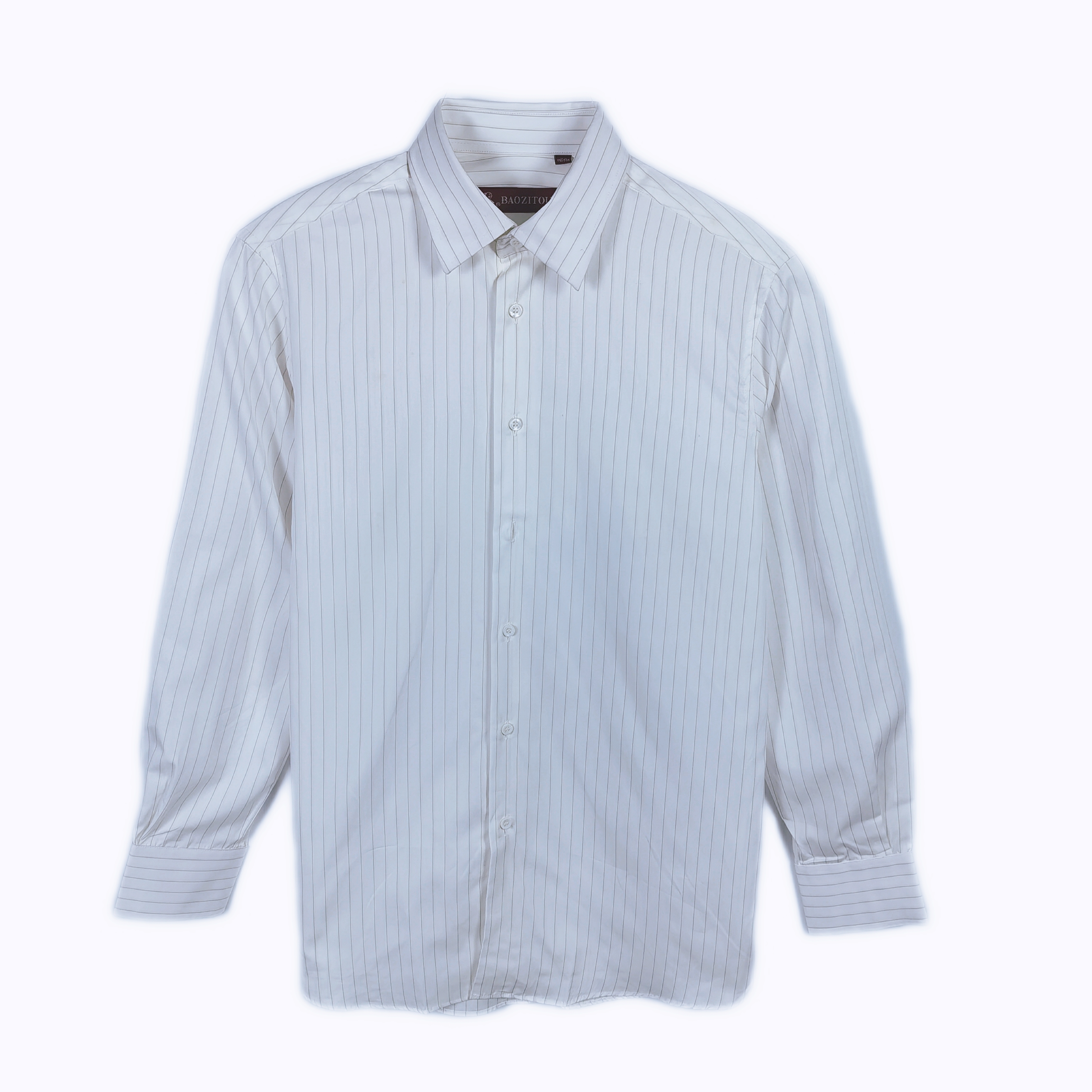 FY552男士春秋长袖衬衣商务时尚休闲百搭白色竖条纹翻领长袖衬衫