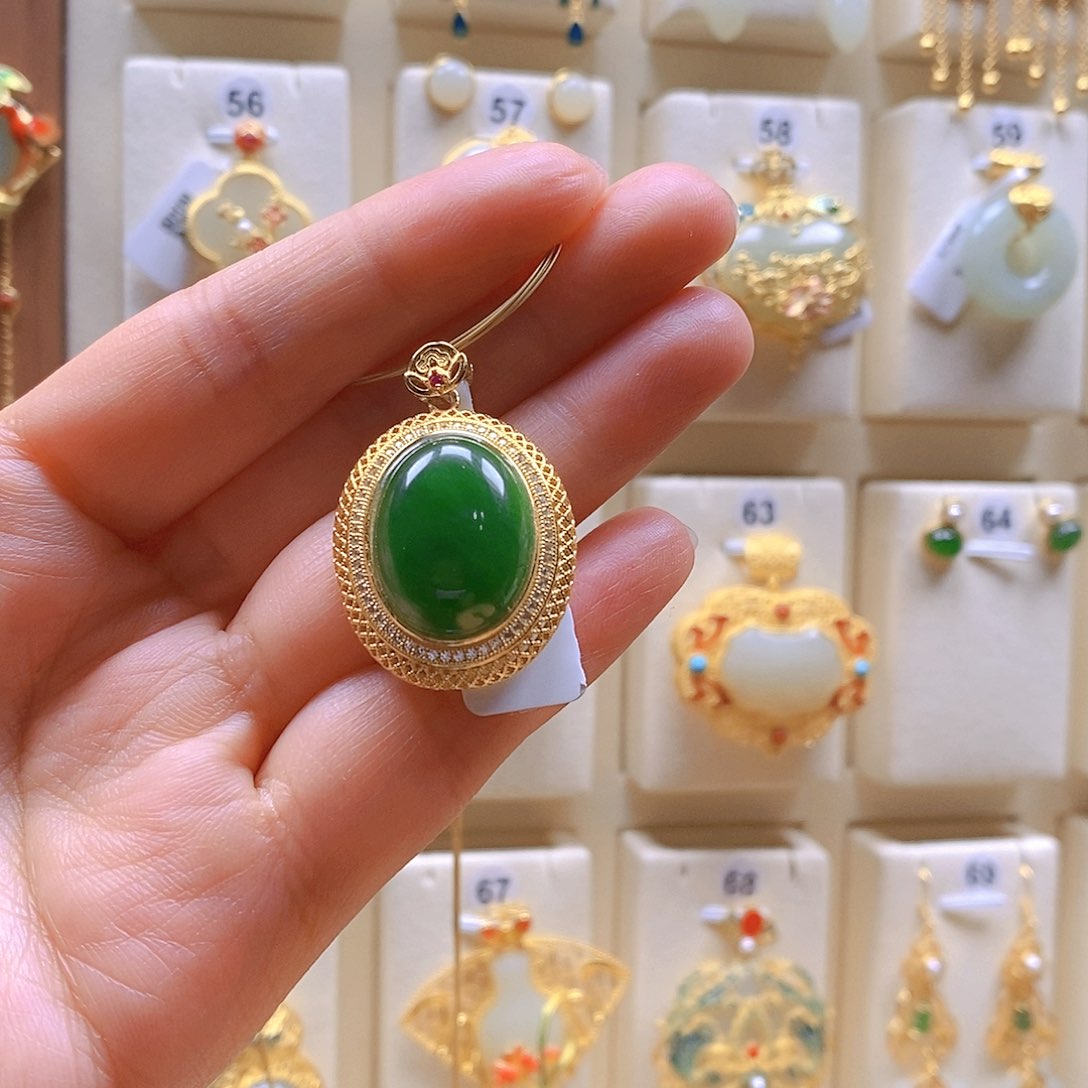 和田玉颈饰银S925镶嵌