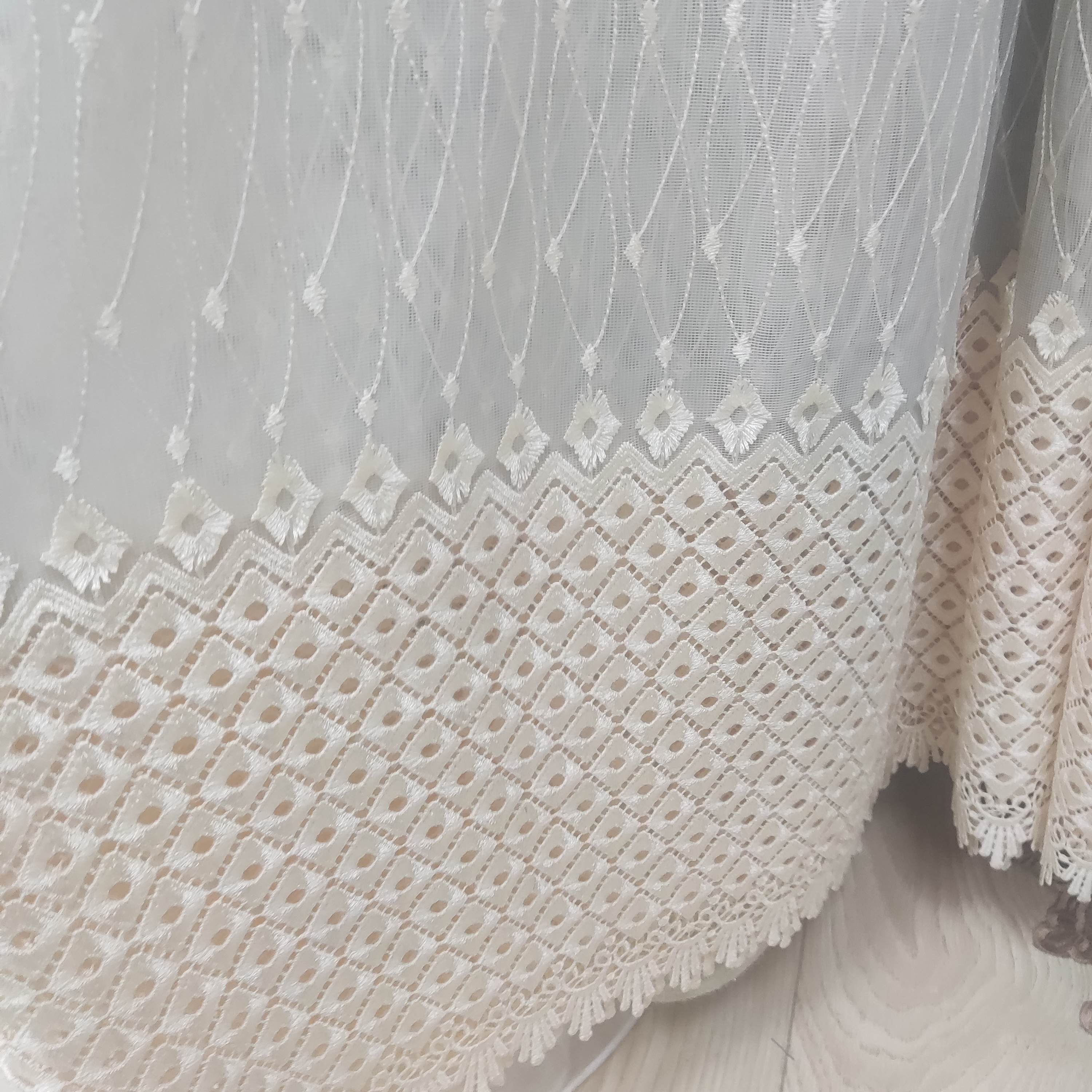 321米色镂空浮雕纱帘宽5.34一片高度2.65米挂钩款