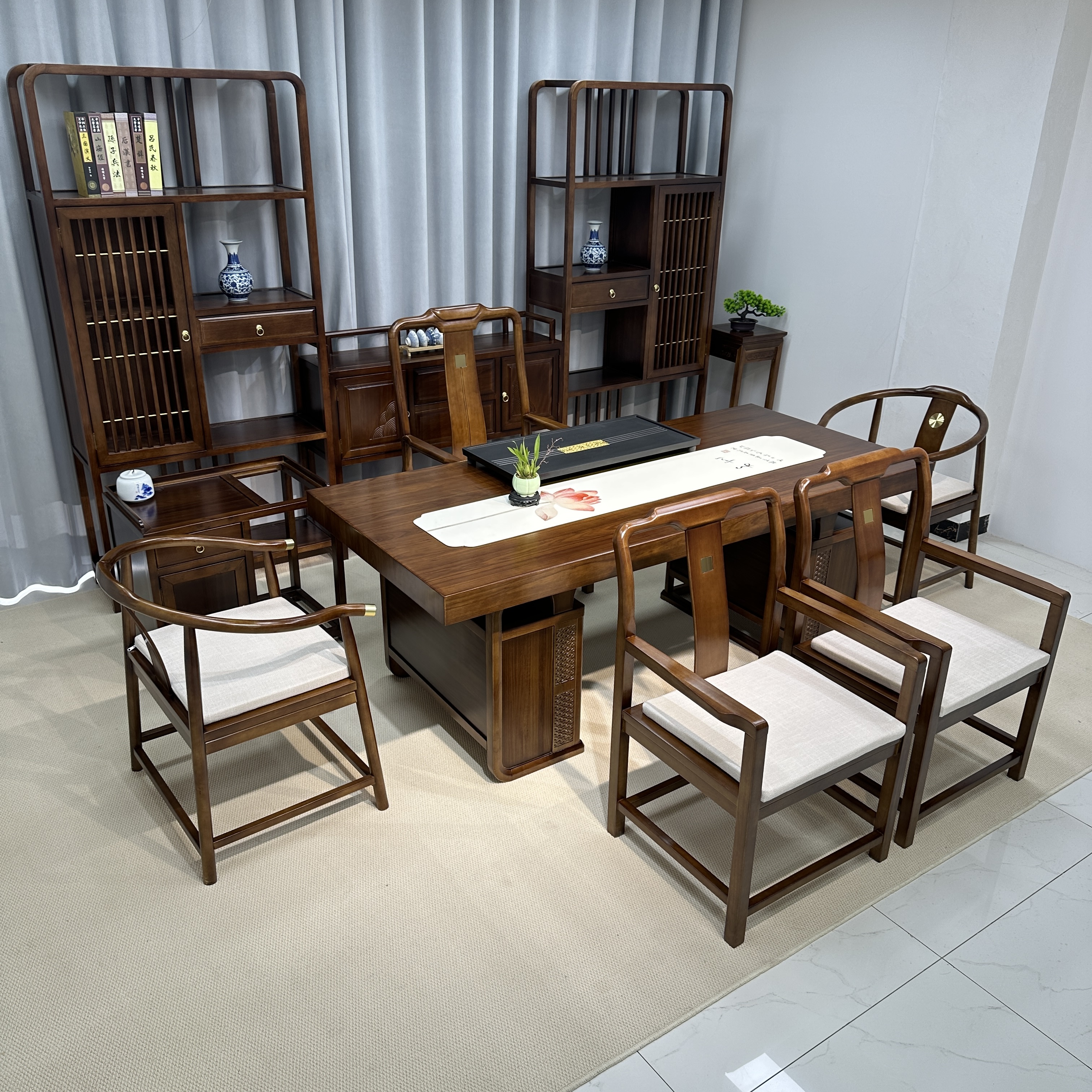 乌金木实木大板茶桌椅组合新中式家用茶台禅意干泡茶大板泡茶桌