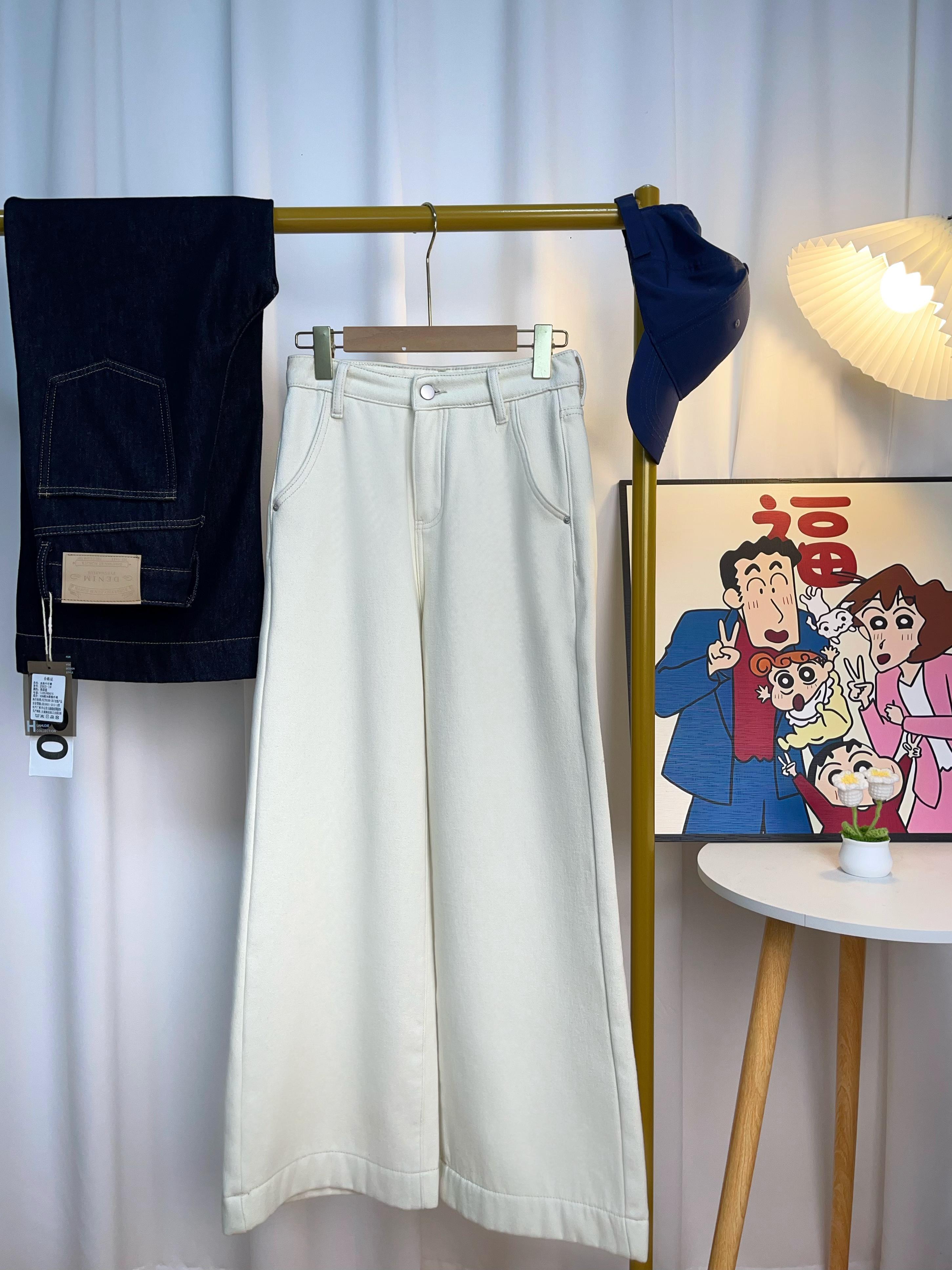 【贴标】加绒宽松有瑕阔腿牛仔裤【实物直播间为准 勿乱拍】