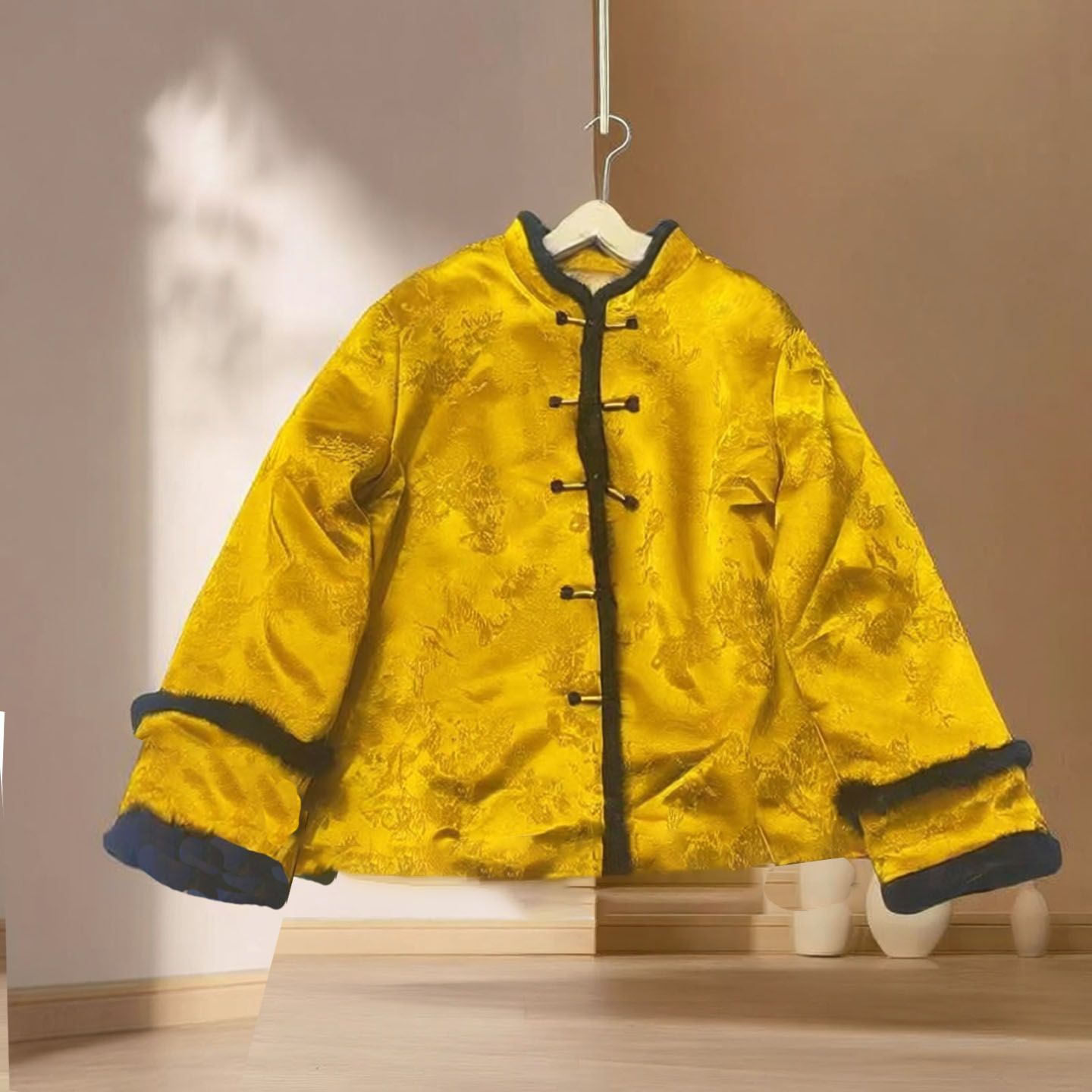 非遗新中式风真毛盘扣棉服2025年女加棉提花国风外套宽松棉袄668